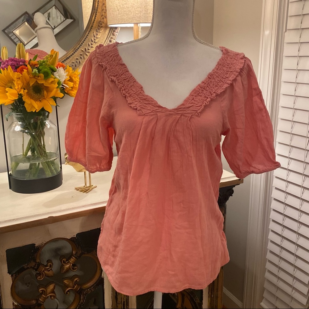 Nine West Pink Gauzy Top Small S Boho Peasant Blouse Lightweight Cotton - Picture 2 of 4
